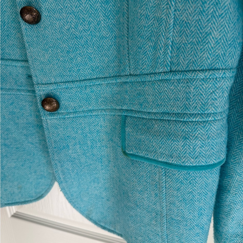 Talbots Aqua Blue Collarless Tweed Jacket - Picture 4 of 4